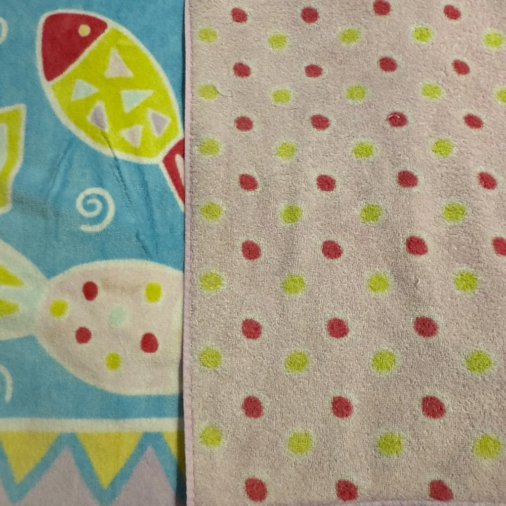 Vintage Terrisol Beach Towel Cotton Brazil 80's Pink Fish Geometric 2 Side 38x67